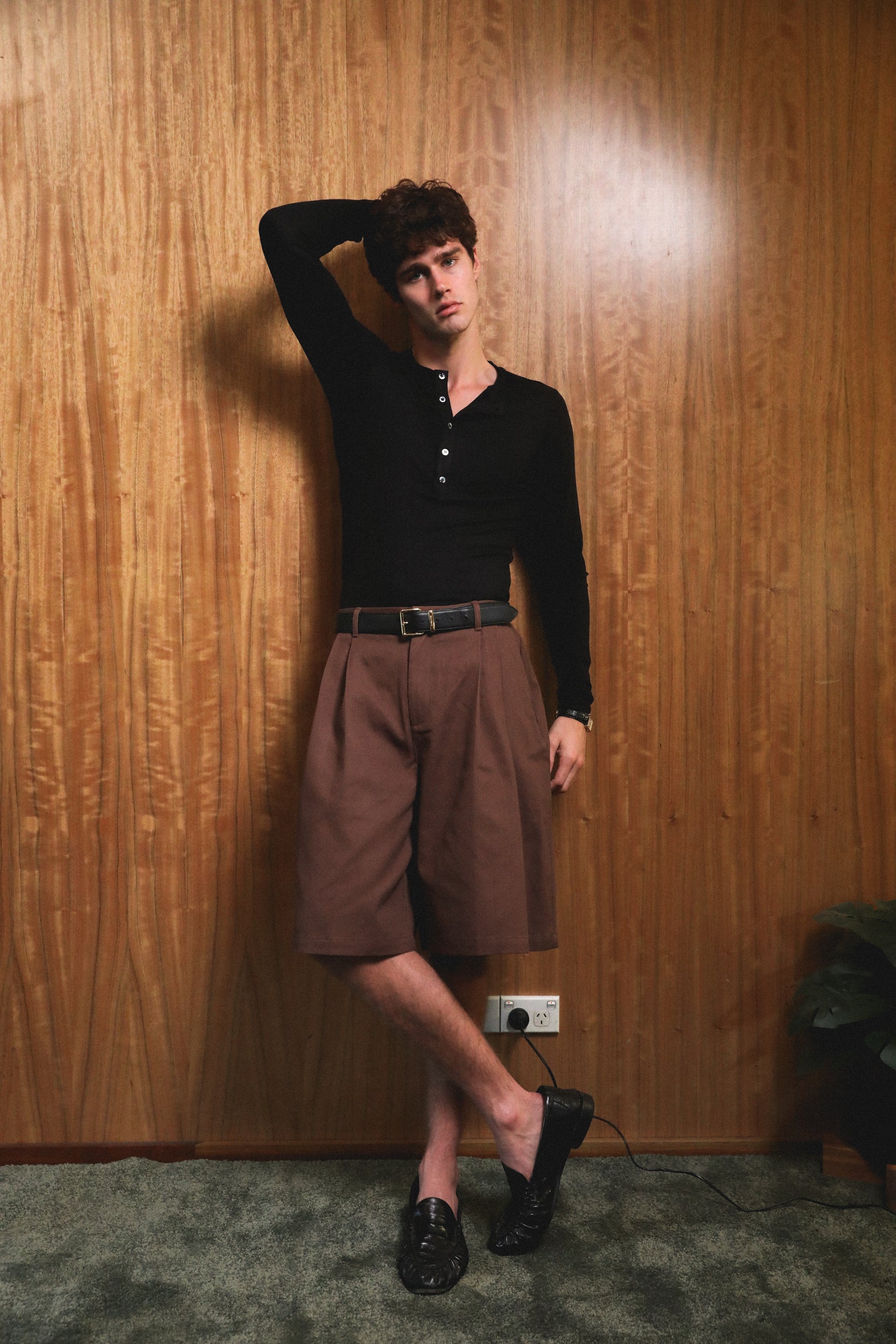 Brown Double Pleated Shorts