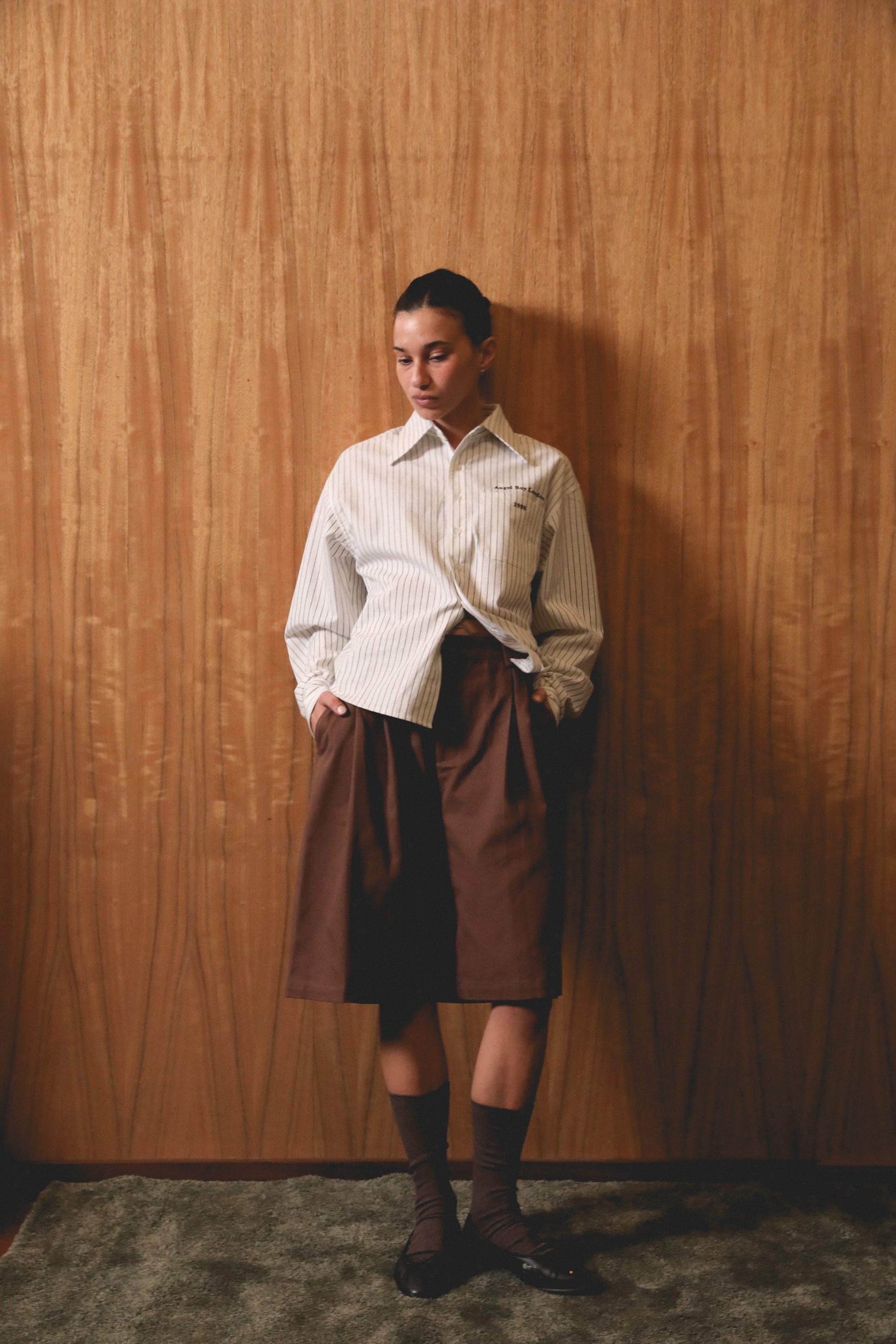 Brown Double Pleated Shorts