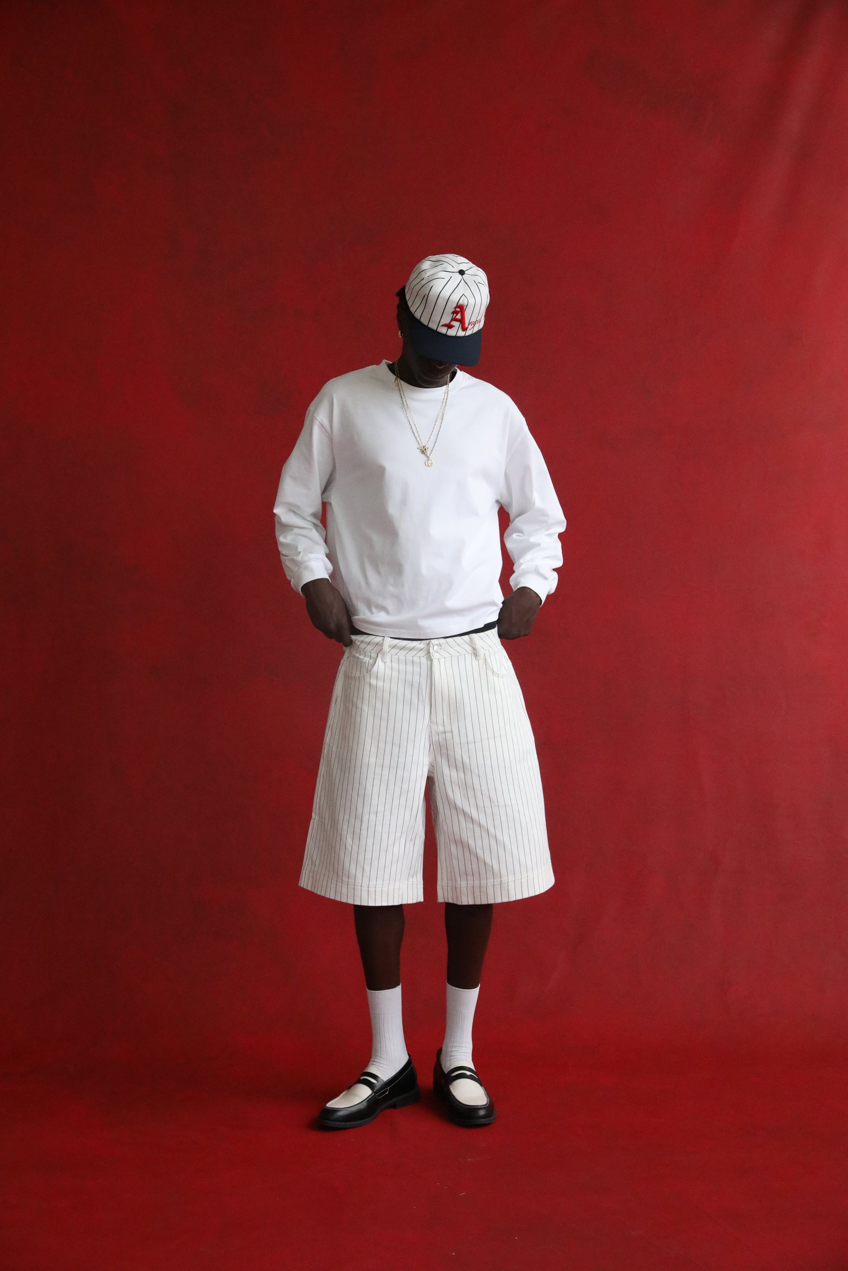 White Pinstripe Denim Shorts