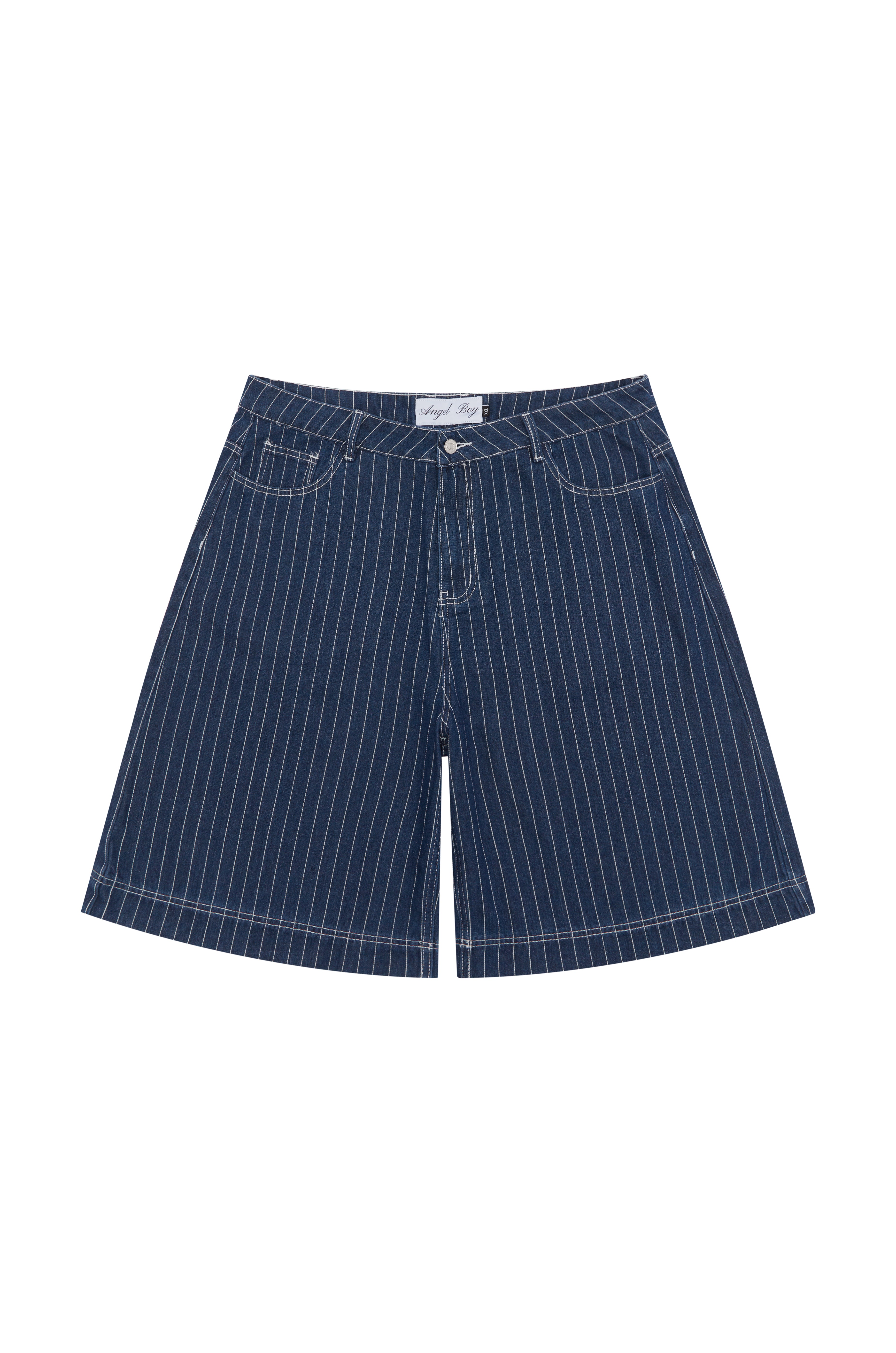 Navy Pinstripe Denim Shorts