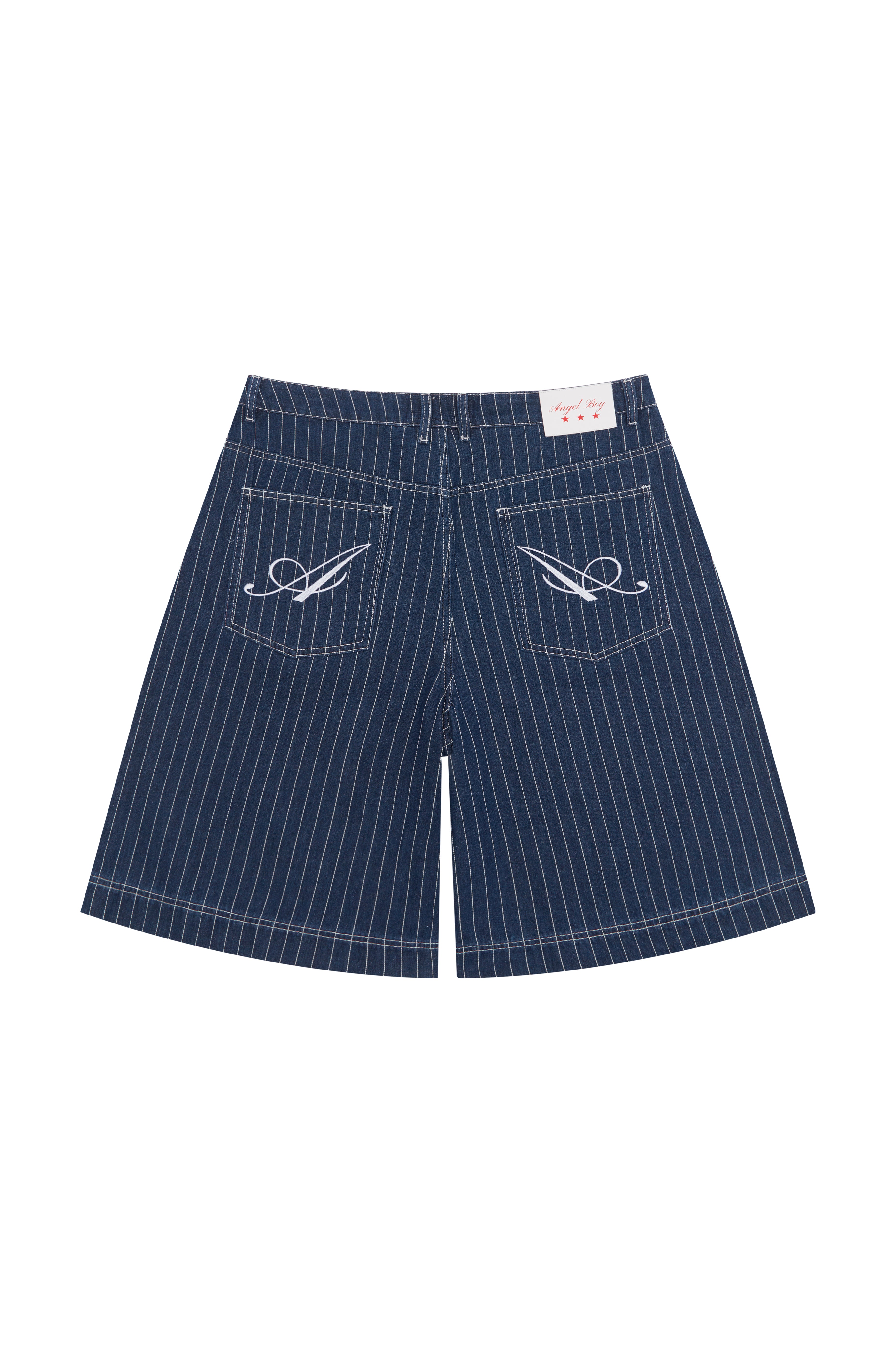 Navy Pinstripe Denim Shorts