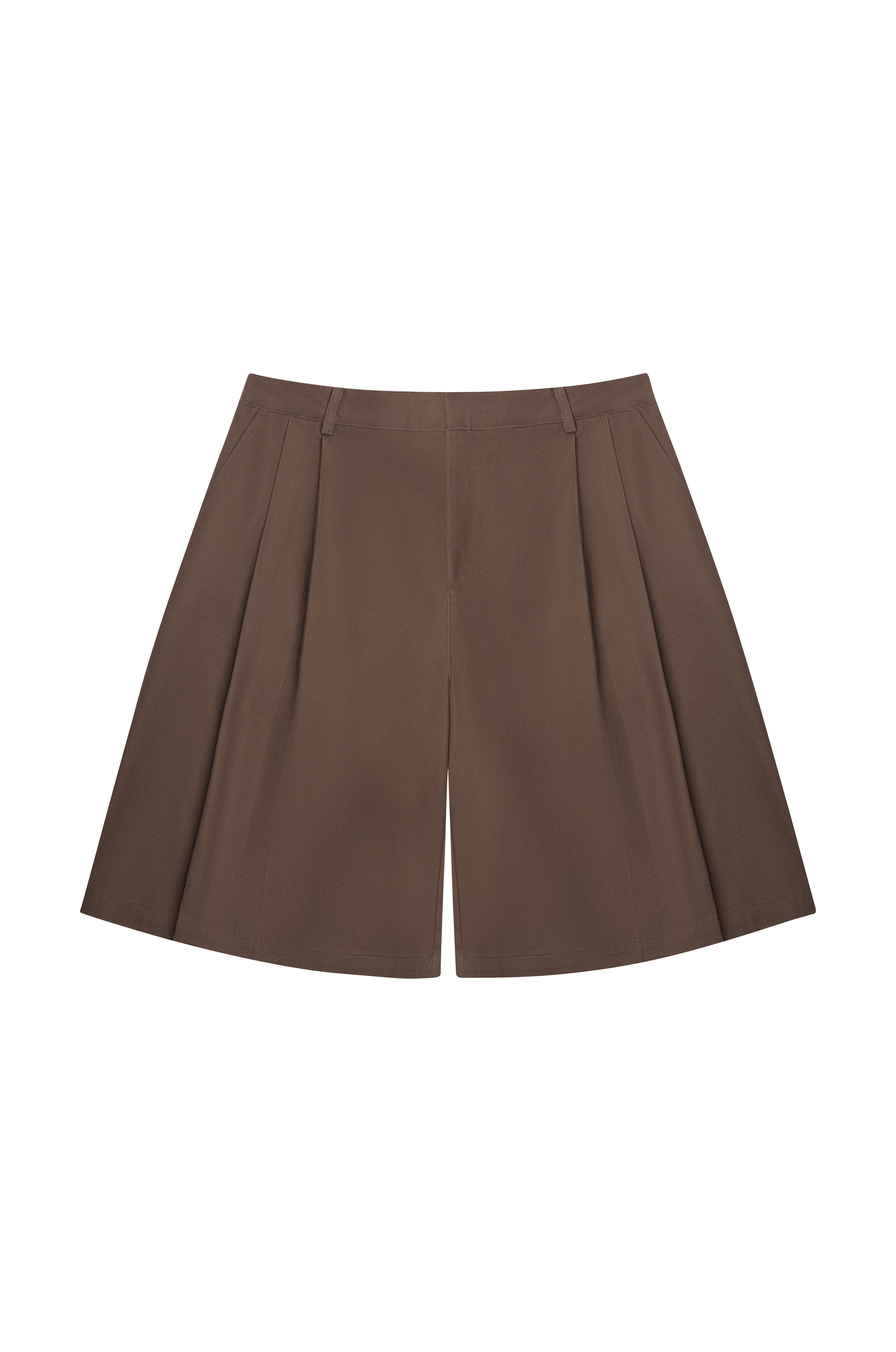 Brown Double Pleated Shorts