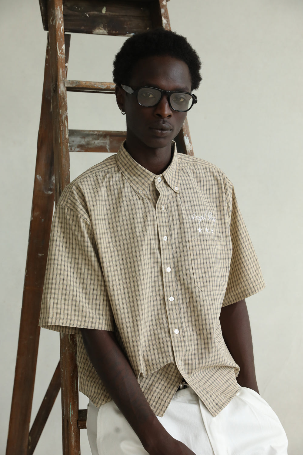 Angel Boy Beige Checkered Shirt