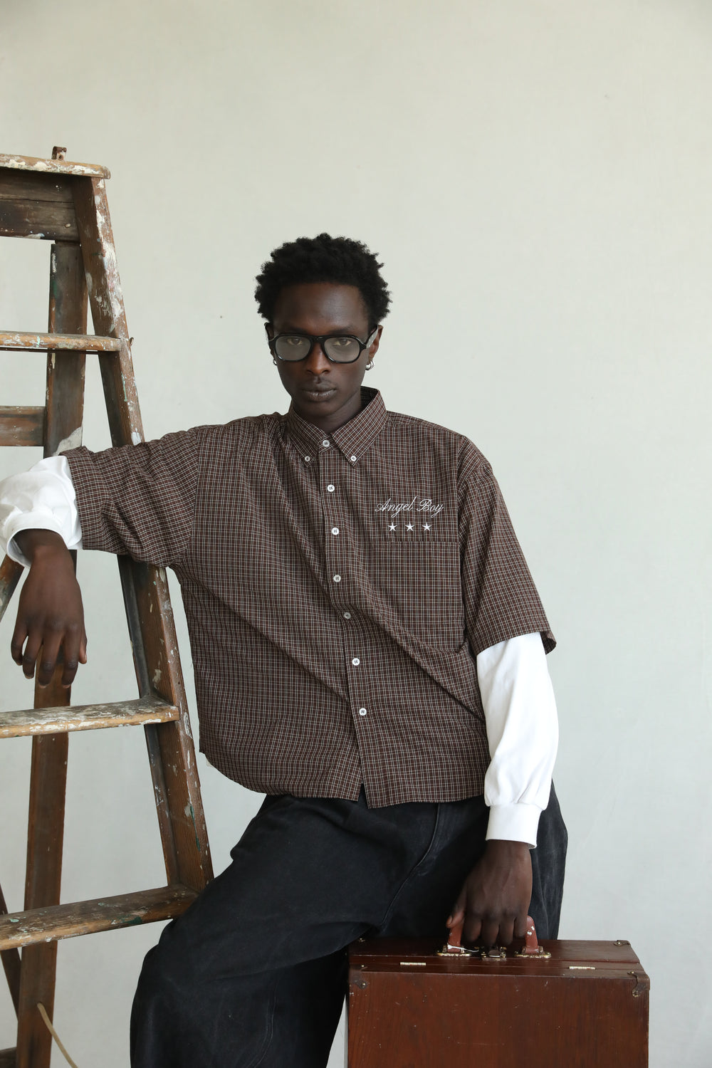 Angel Boy Brown Checkered Shirt