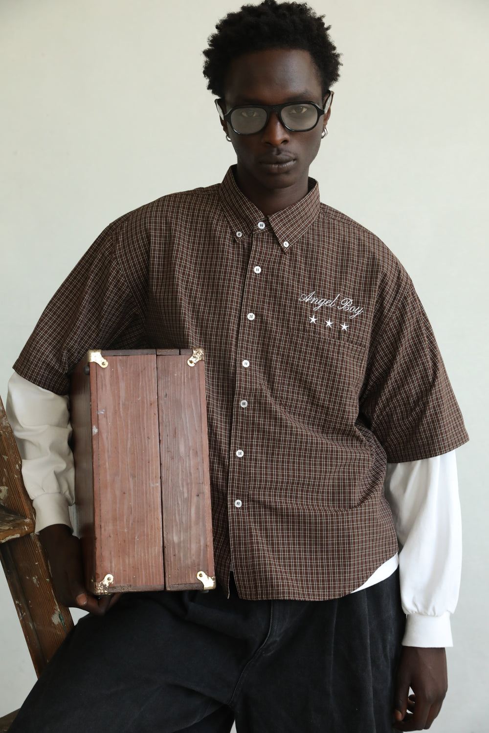 Angel Boy Brown Checkered Shirt