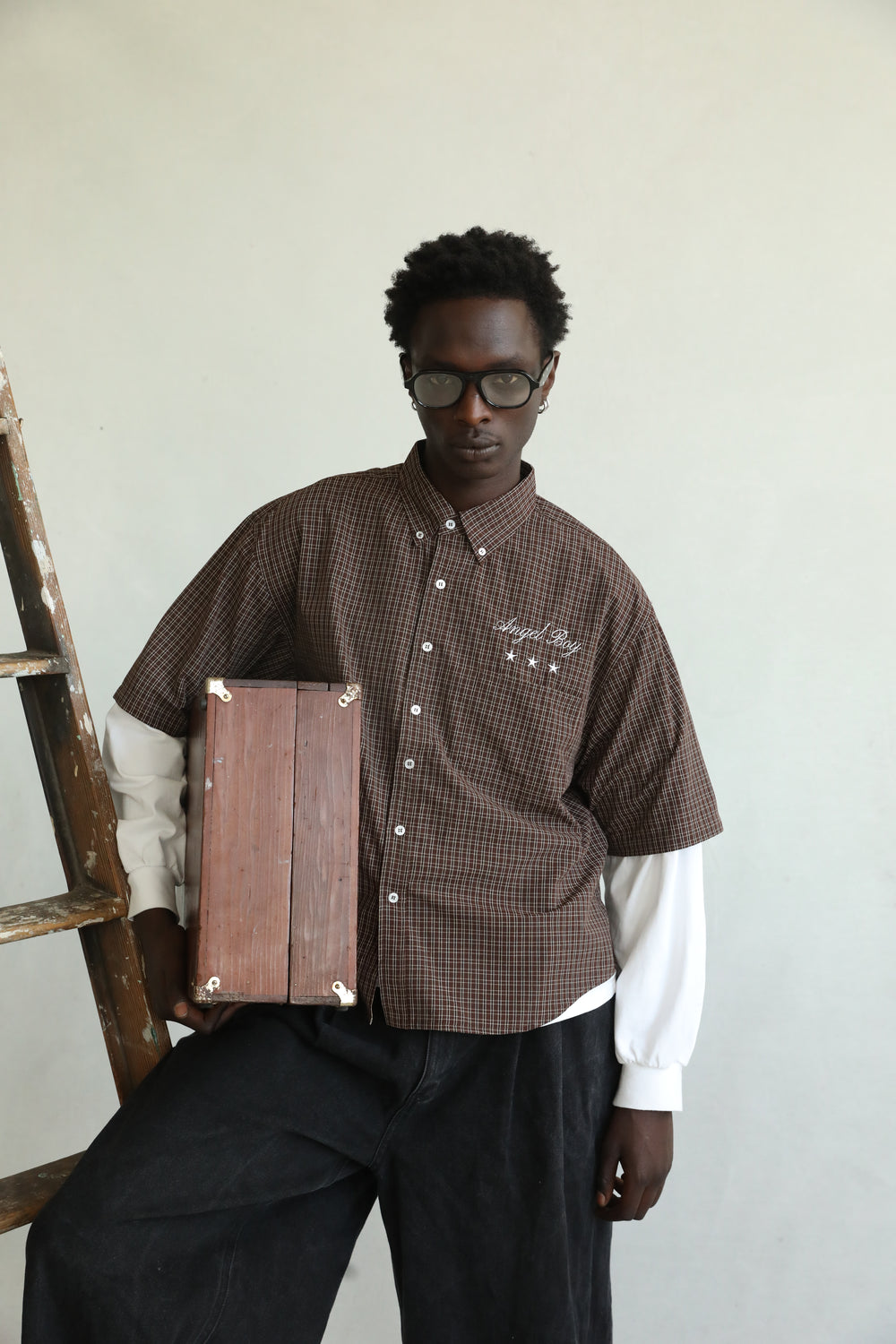 Angel Boy Brown Checkered Shirt