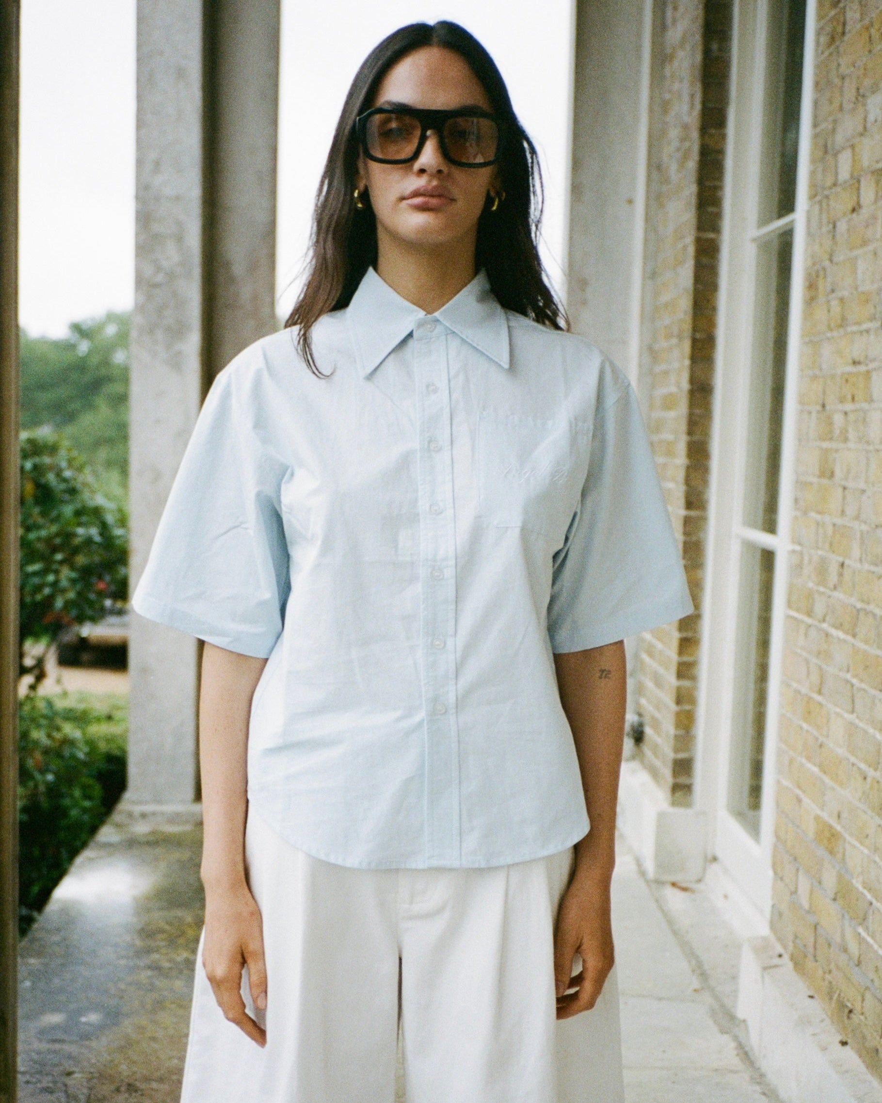 Blue Short Sleeve Button Up