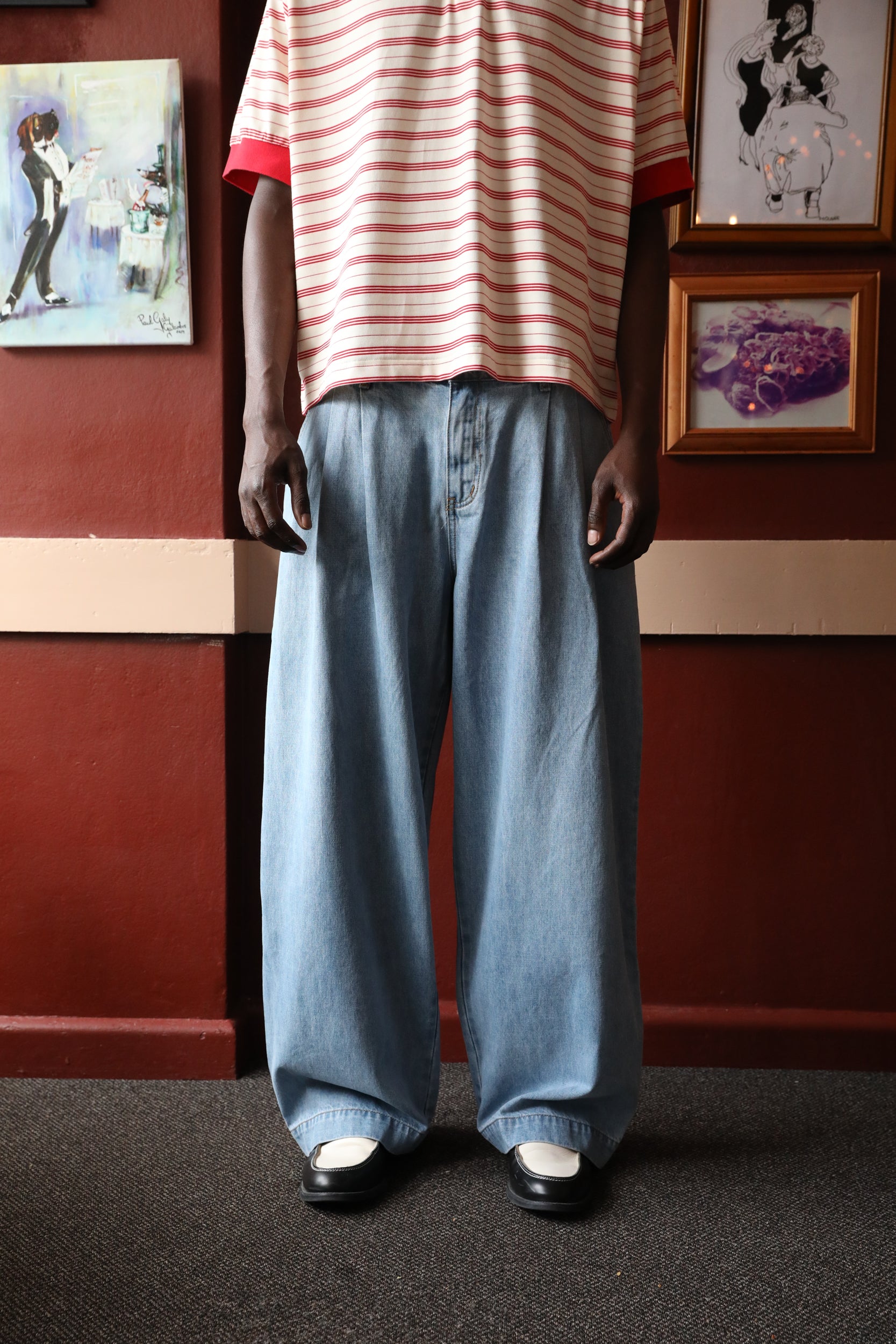 Double Pleated Light Blue Denim