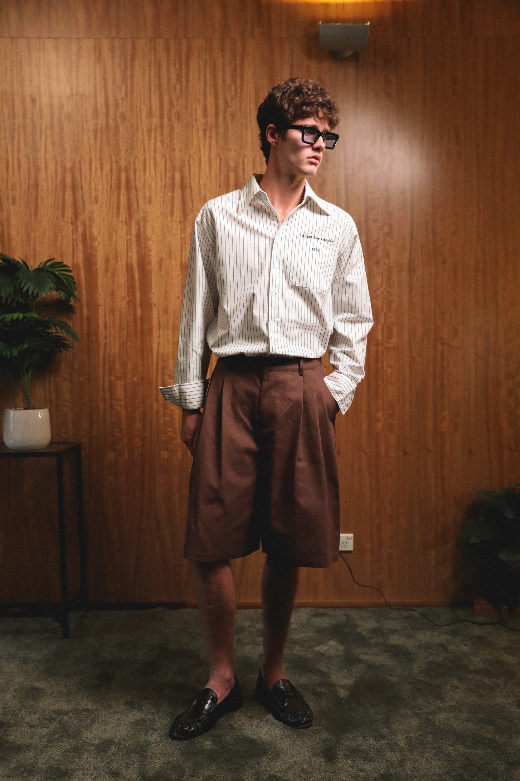 Brown Double Pleated Shorts