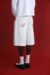Preorder -  White Pinstripe Denim Shorts