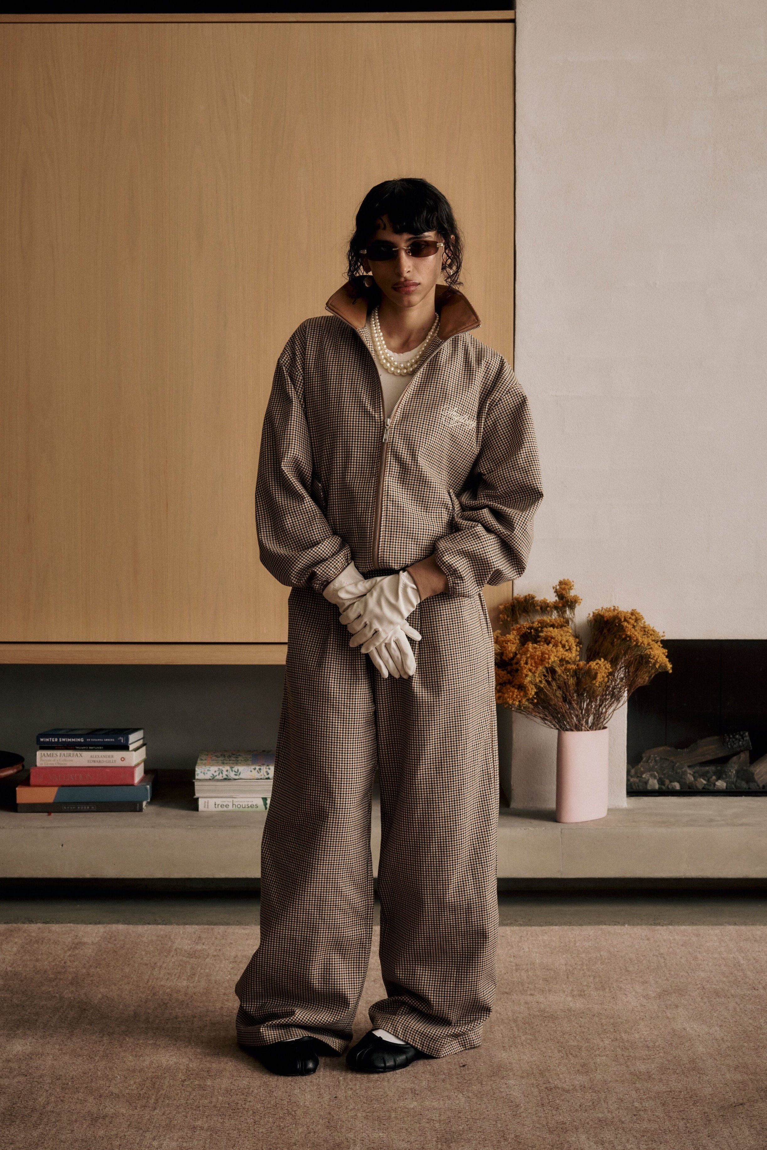 Houndstooth Pleated Pants