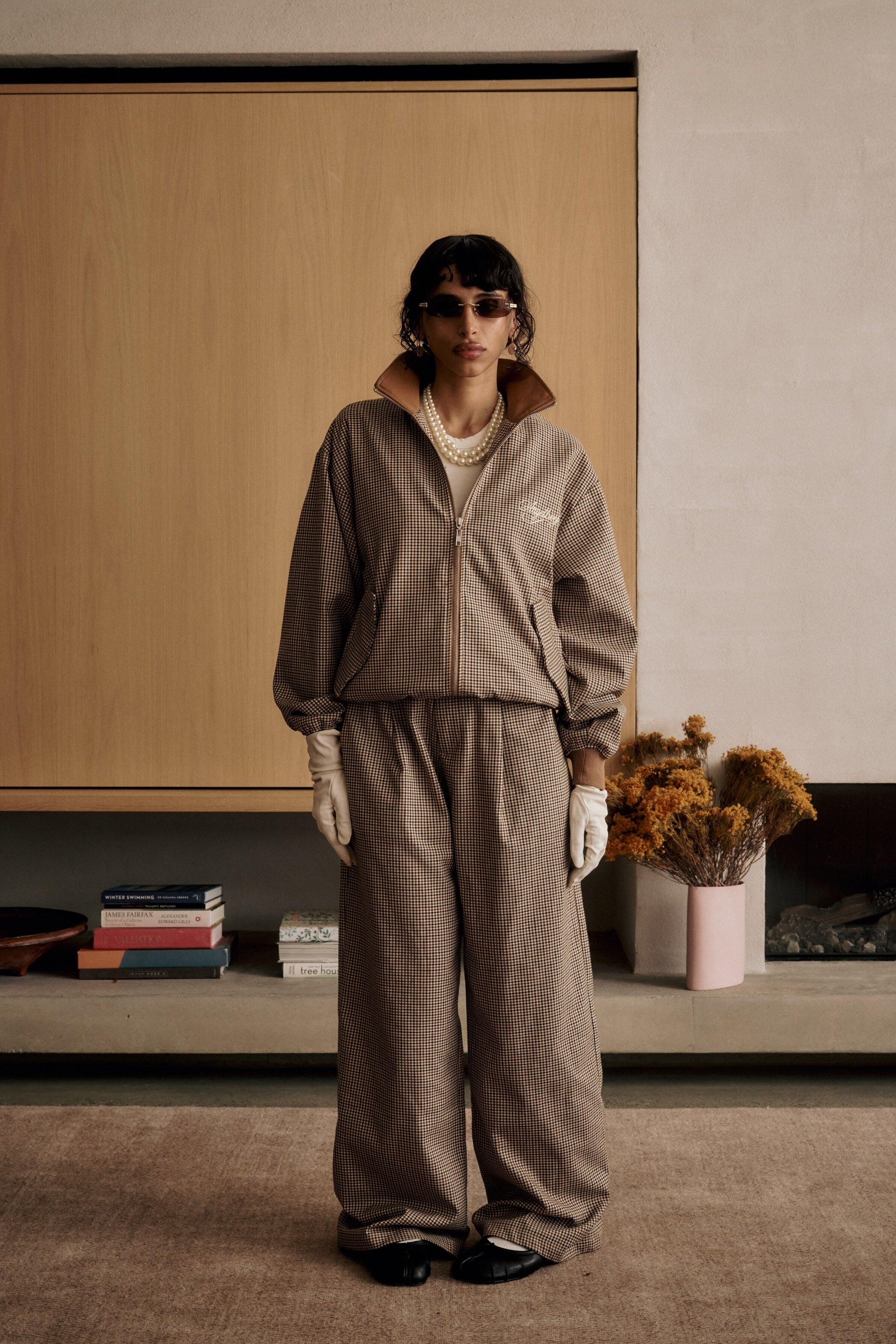 Houndstooth Pleated Pants