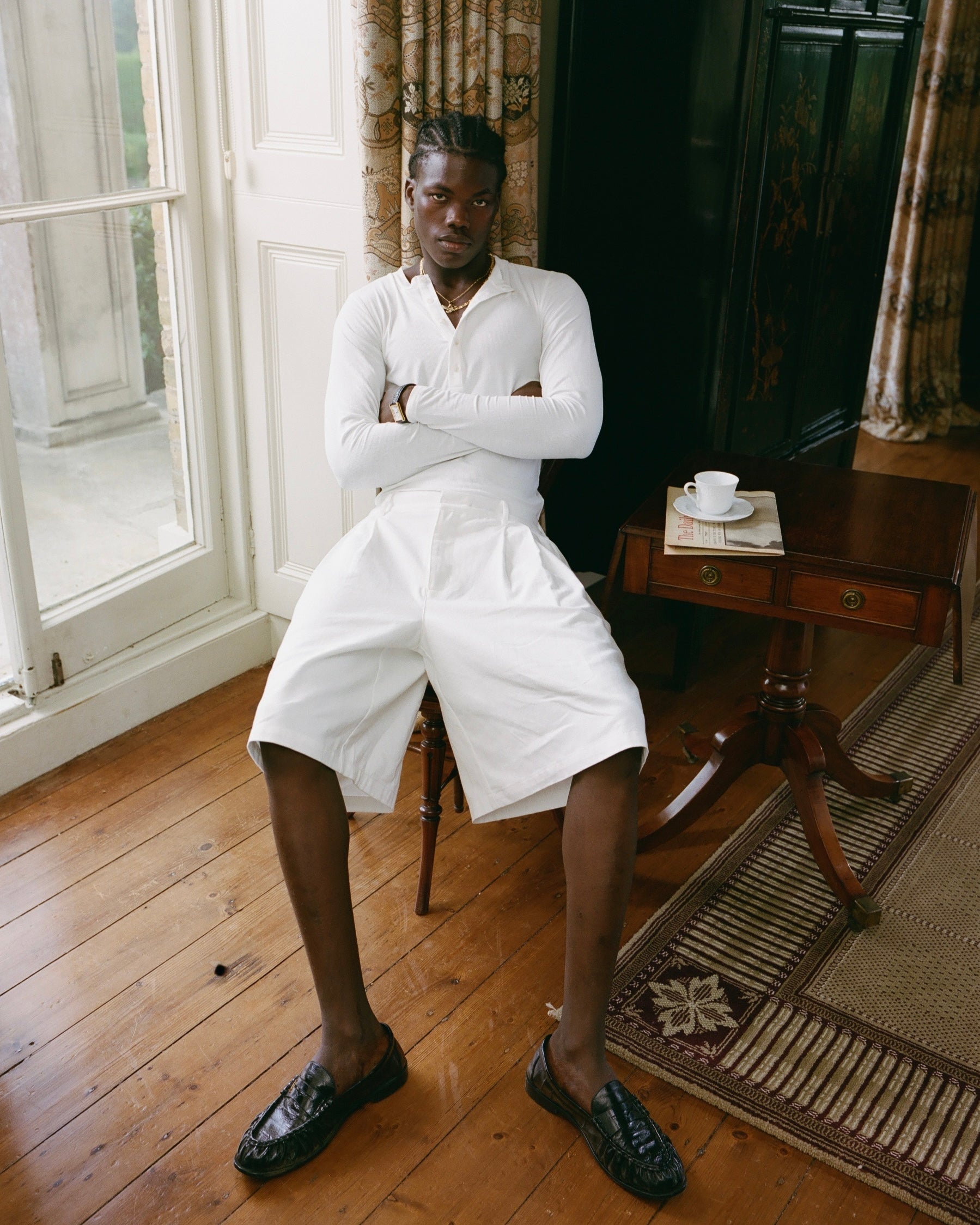 White Double Pleated Shorts