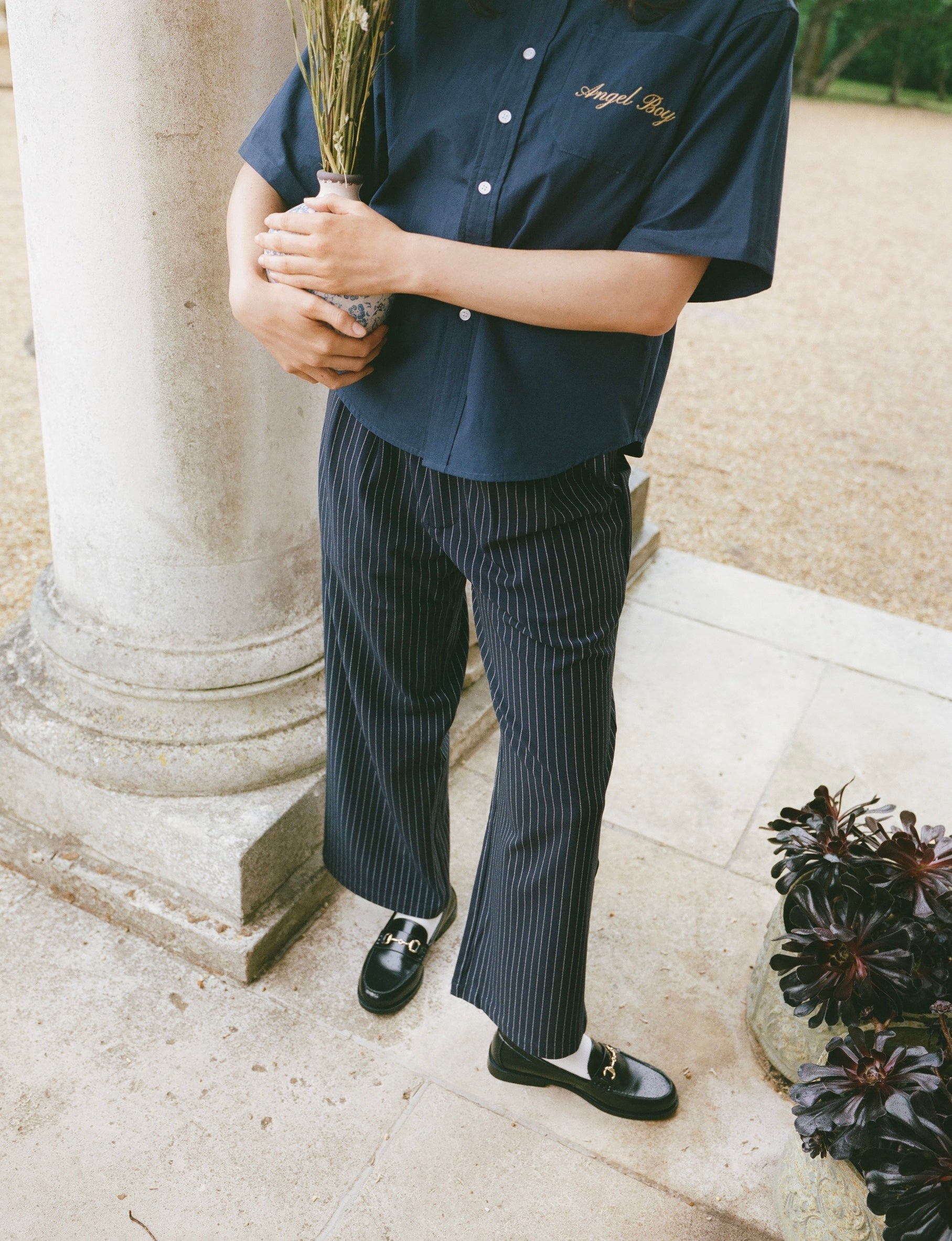 Navy Pinstripe Pants