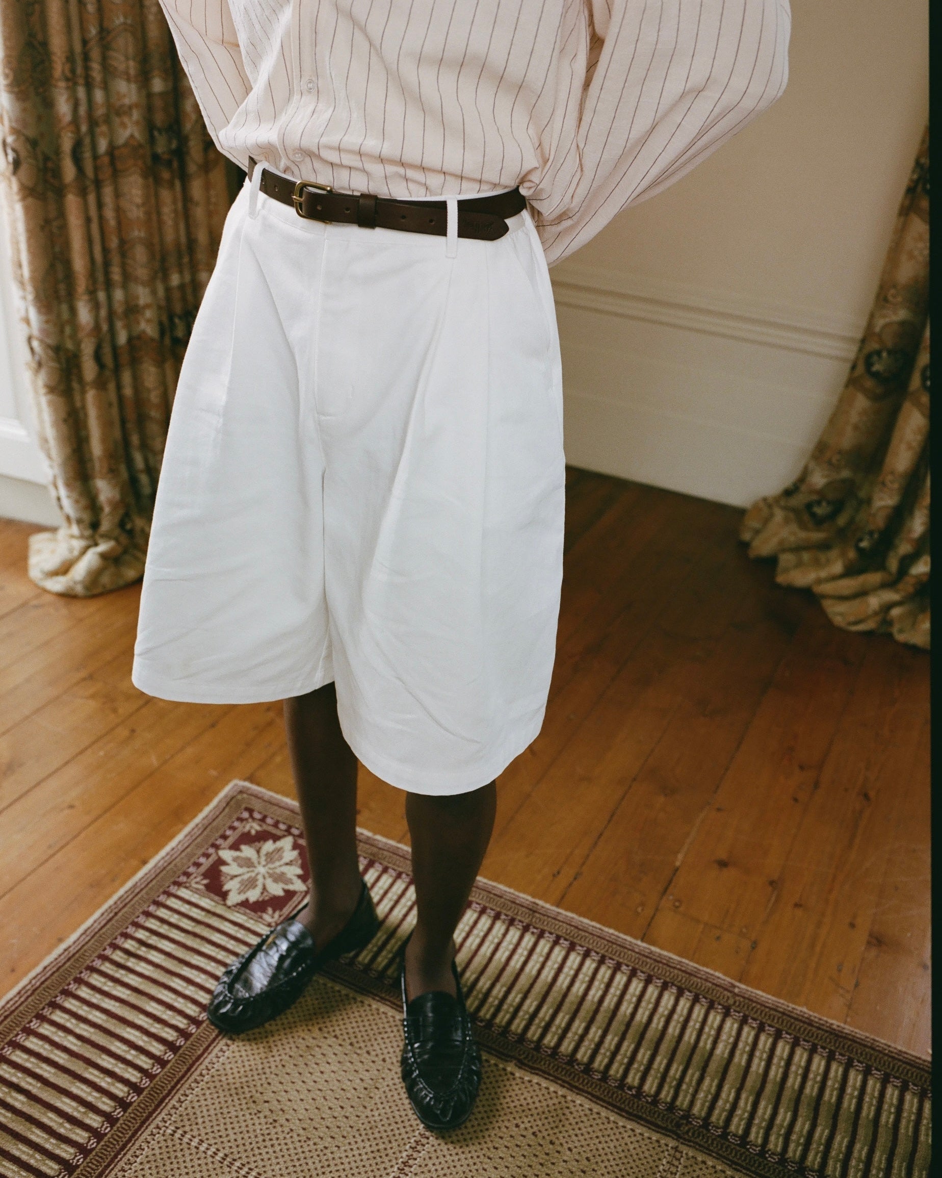 White Double Pleated Shorts