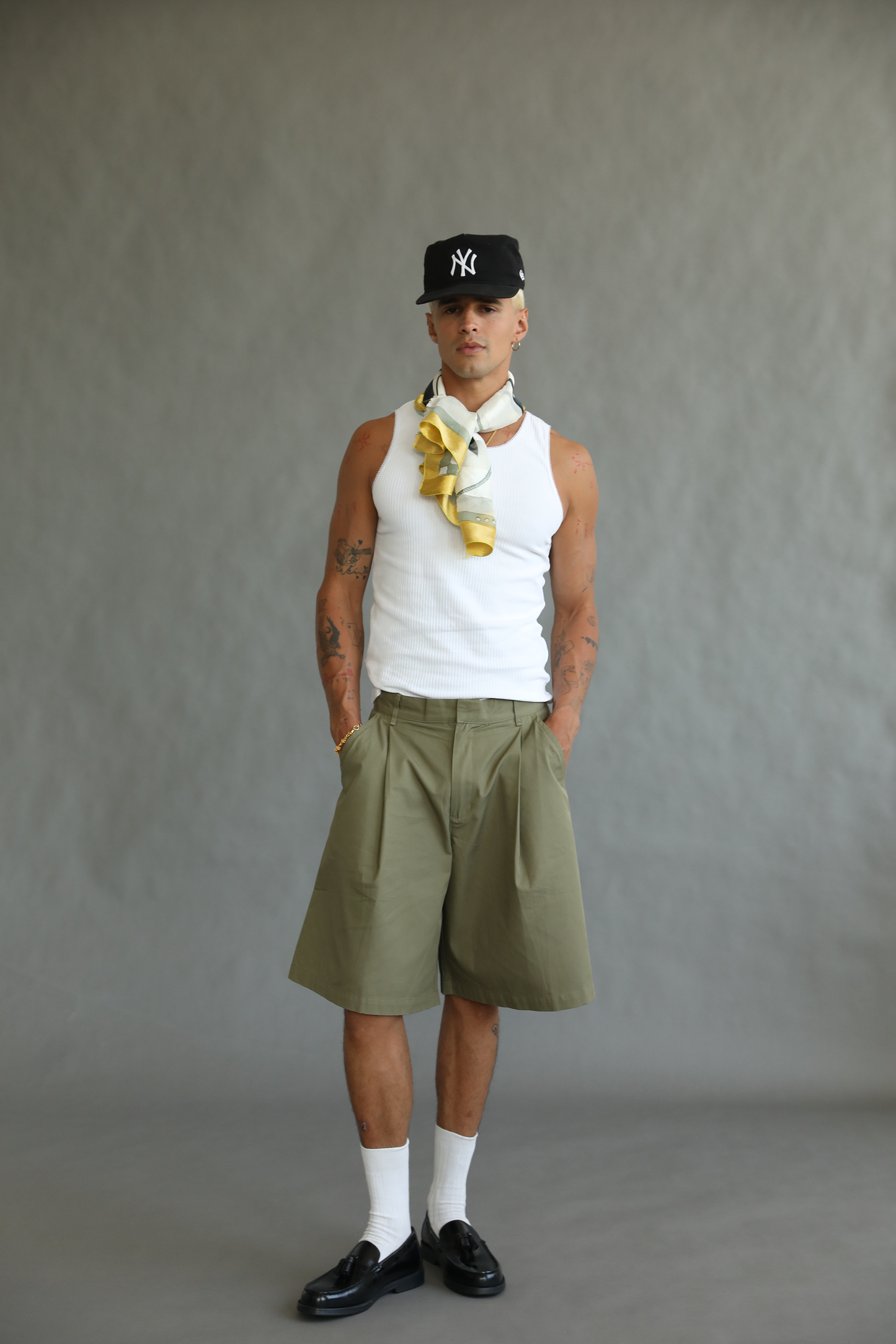 Olive Pleated Shorts