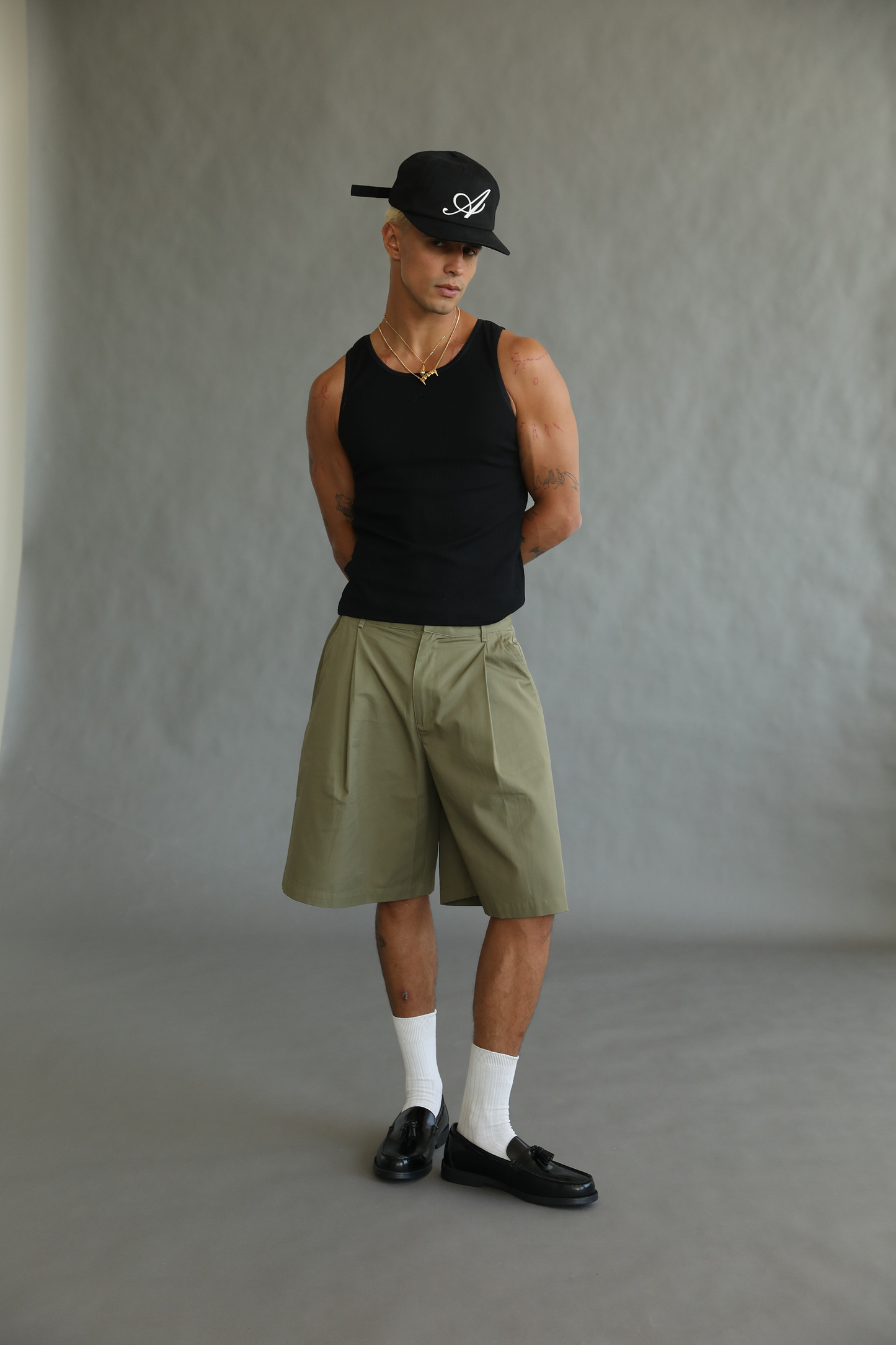 Olive Pleated Shorts