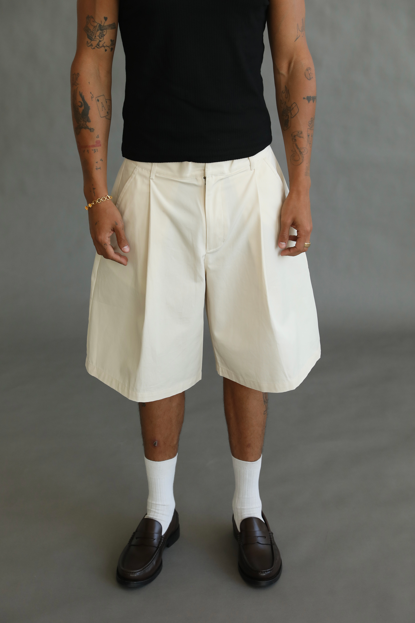 White Pleated Shorts