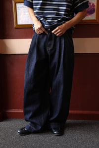 Double Pleated Navy Denim
