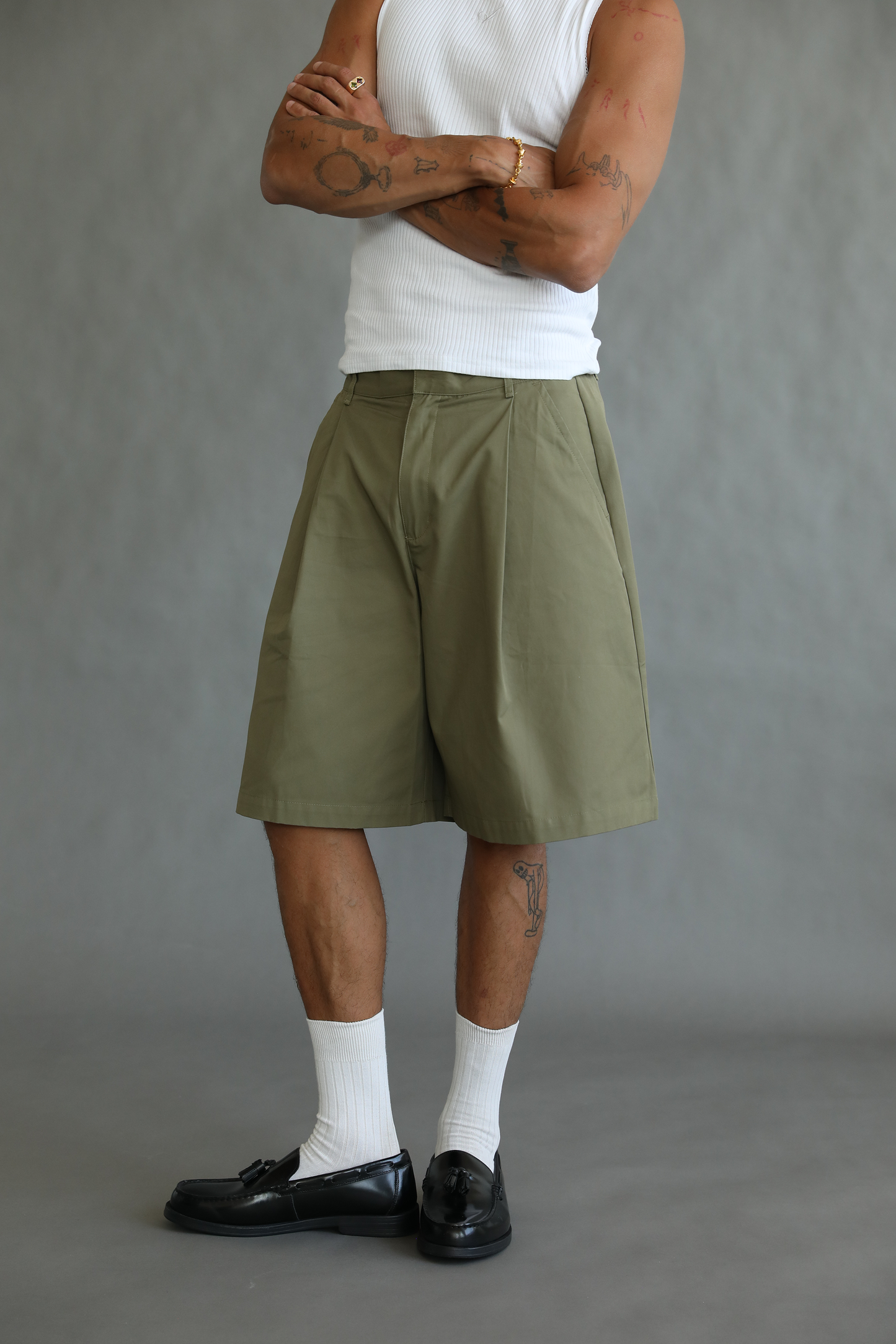 Olive Pleated Shorts